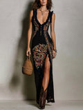 Victoria | Vestido estampado estilo bohemio con escote pronunciado y abertura alta