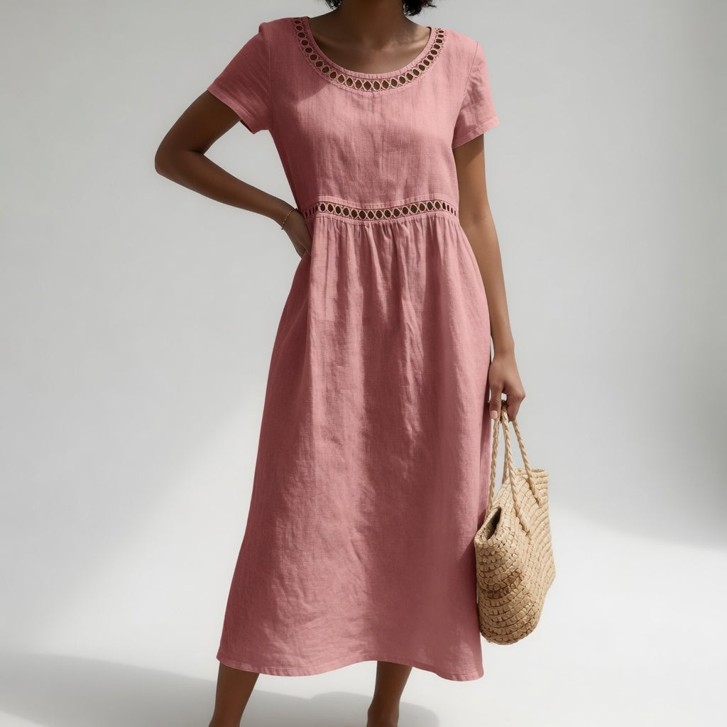 Ombretta | Vestido Bordado de Lino para Mujer