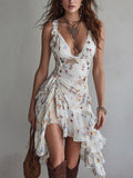 Clara | Vestido mini retro con flores, escote en V y tirantes finos