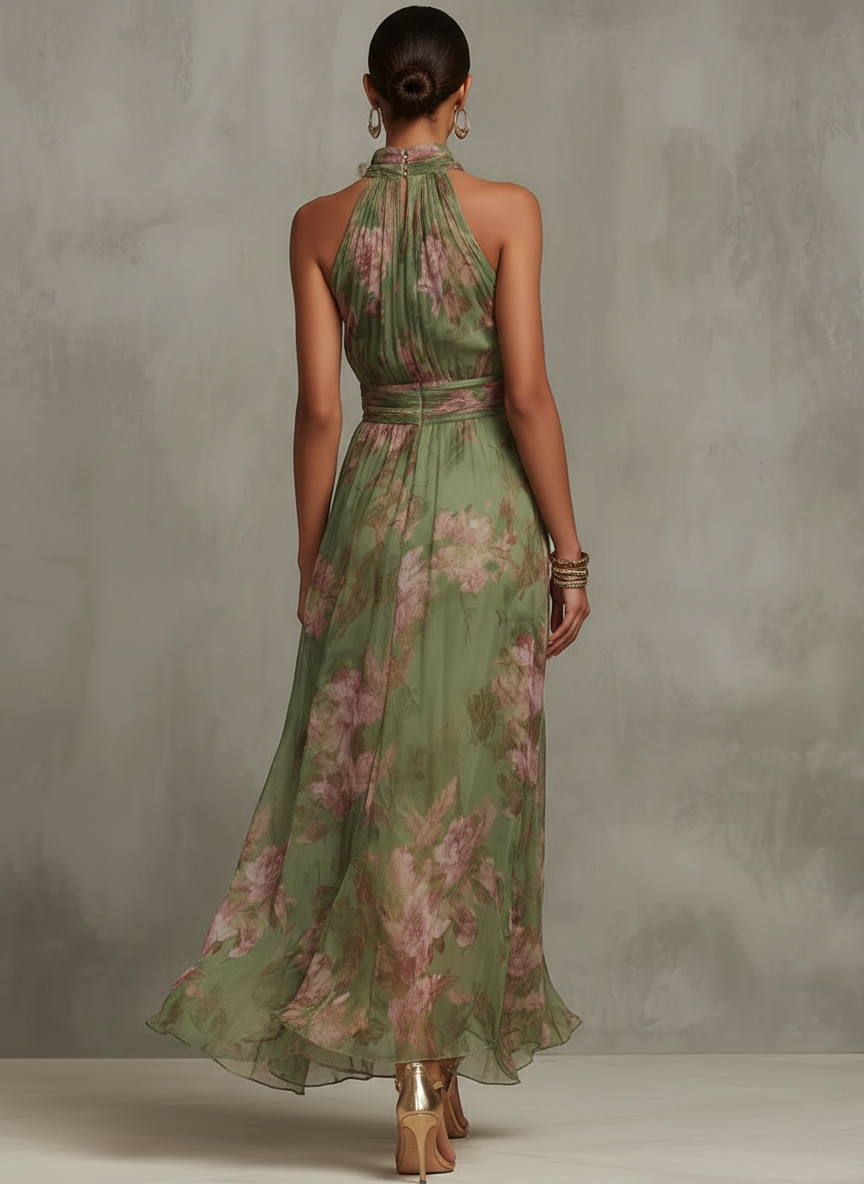 Livia | Vestido Largo Halter Floral Elegante
