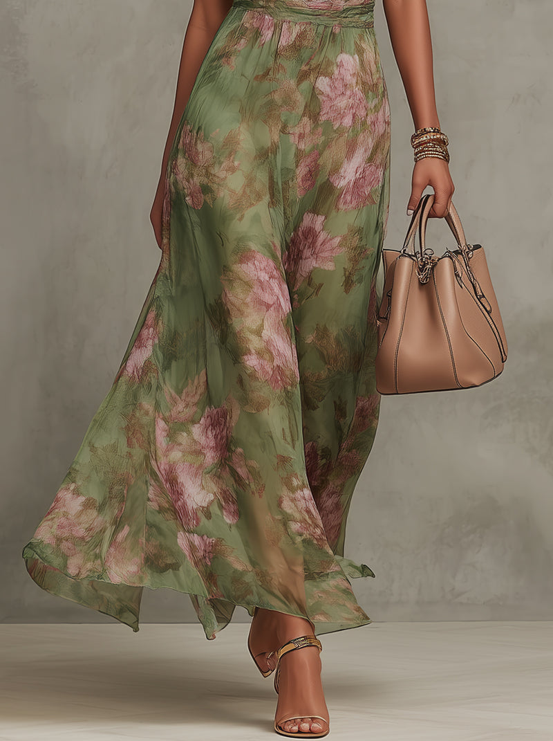 Livia | Vestido Largo Halter Floral Elegante