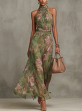 Livia | Vestido Largo Halter Floral Elegante