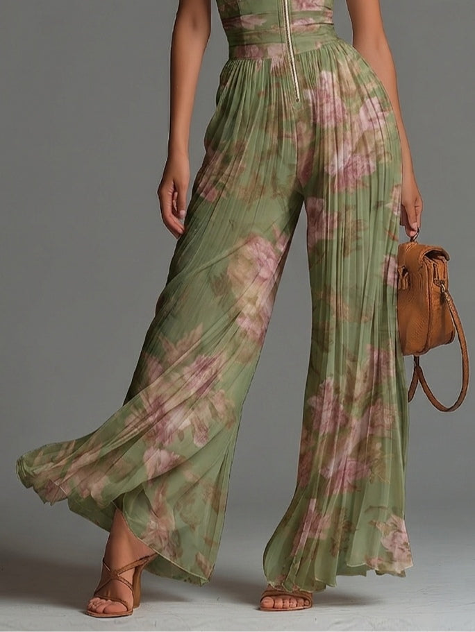Carlota™ | Mono fluido plisado con flores verdes