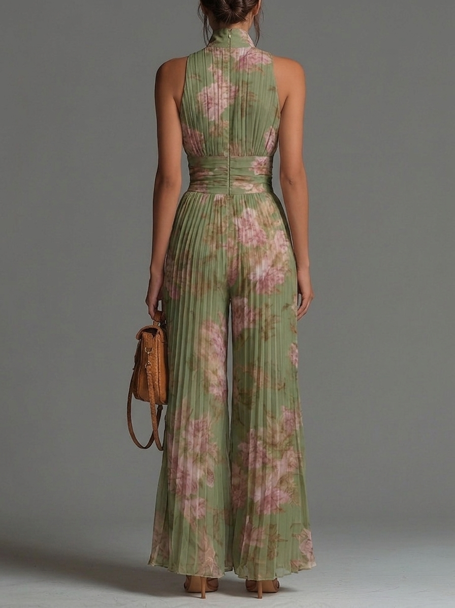 Carlota™ | Mono fluido plisado con flores verdes