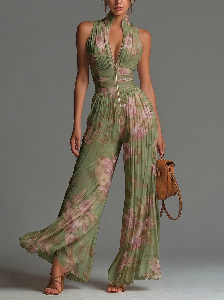 Carlota™ | Mono fluido plisado con flores verdes