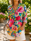 Deliane | Blusa Artistica Vibrante con Abbottonatura