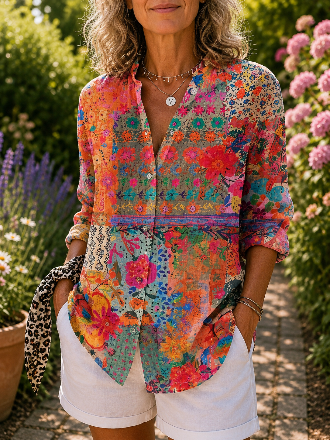 Anica | Blusa Artistica Vibrante con Abbottonatura