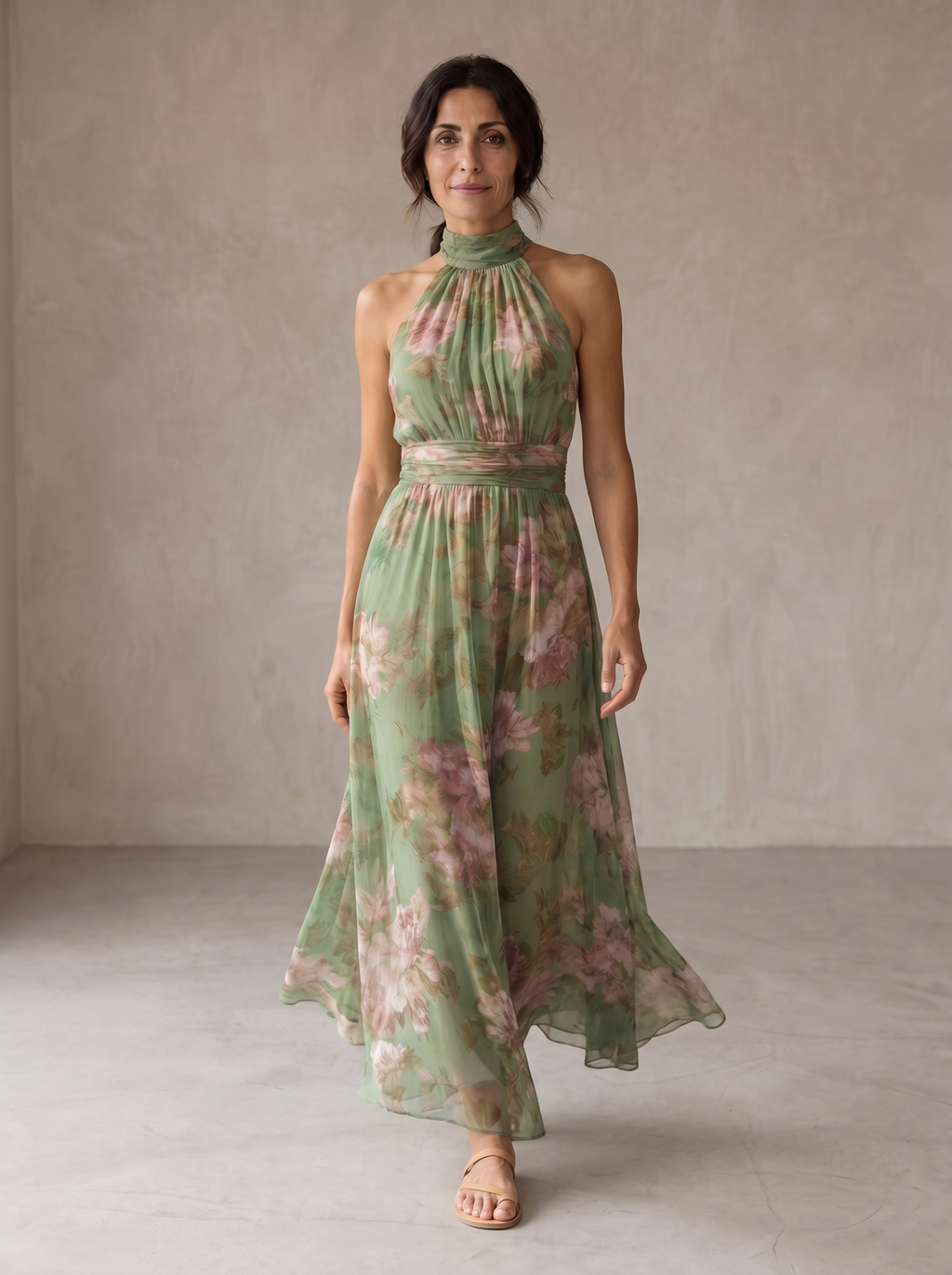 Livia | Vestido Largo Halter Floral Elegante